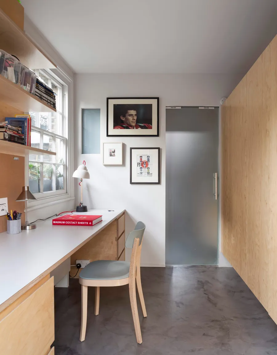 ​Study with birch plywood cabinetry and laminated birch plywood desk.