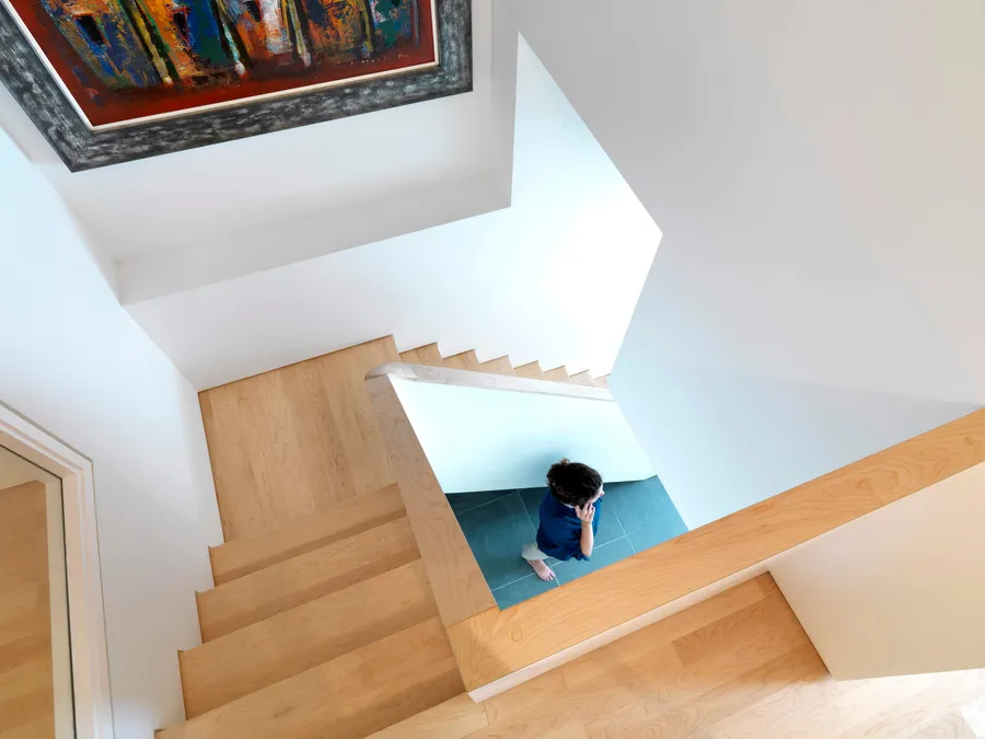 Solid maple winding staircase..