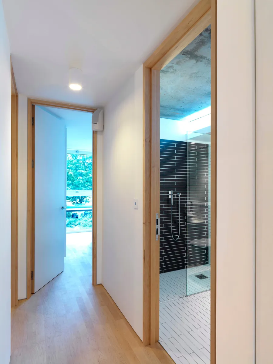 Solid maple door frames.