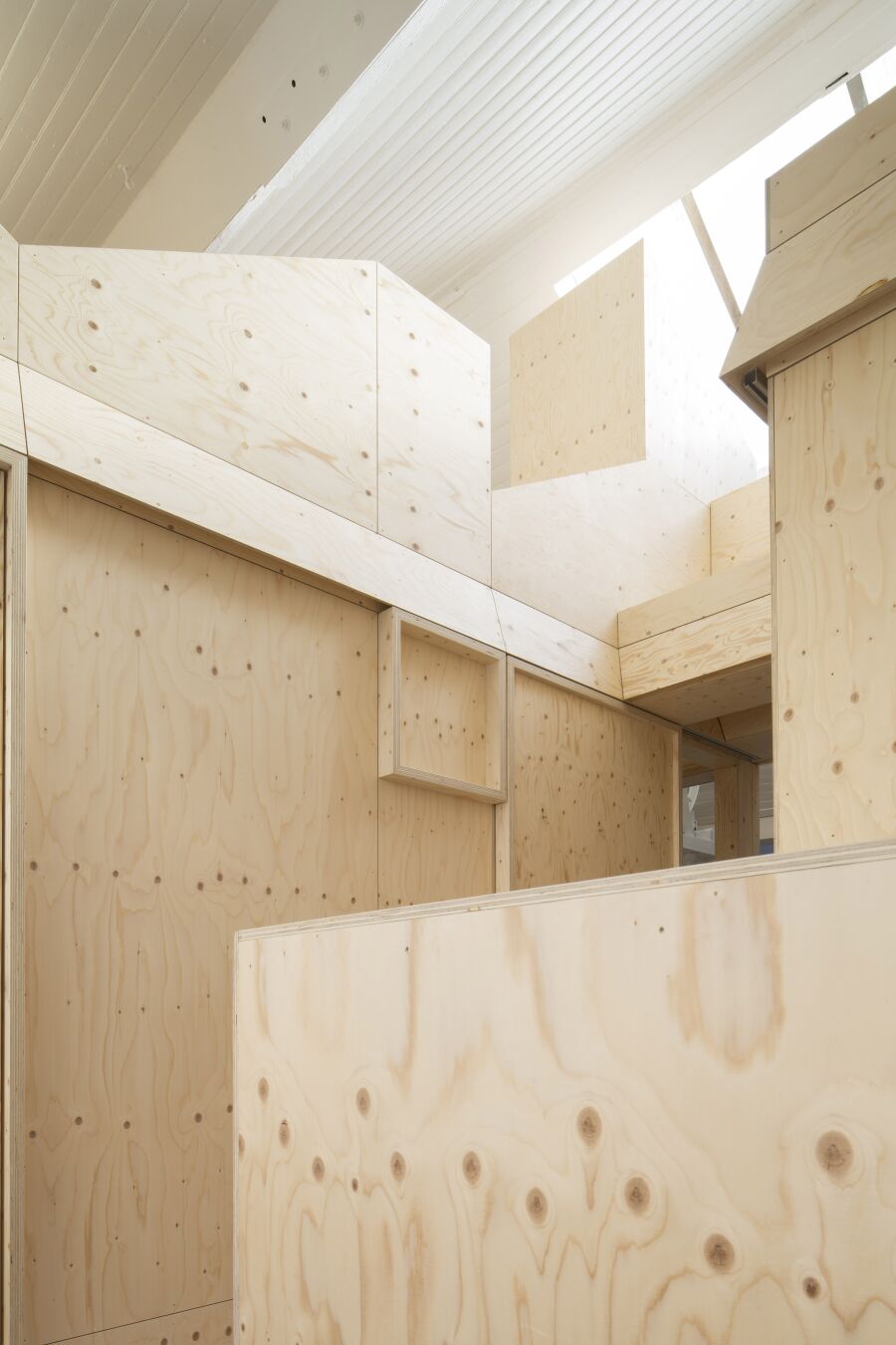 Spruce plywood office structure in a Victorian warehouse..