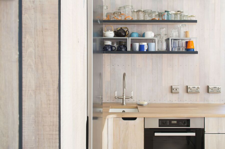 Reclaimed Oak timber kitchen fronts and worktops.