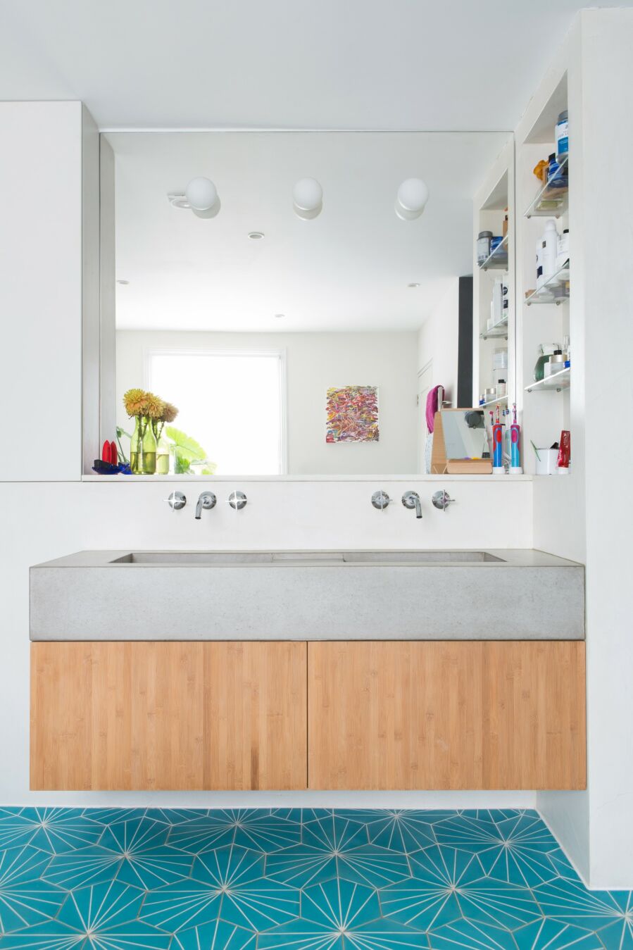 Bamboo plywood sink unit with concrete sink..